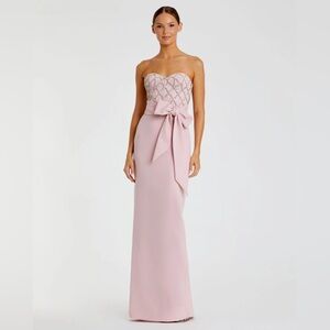 Mac Duggal 2294 NWT Pink Embellished Strapless Bustier With Bow Crepe Gown